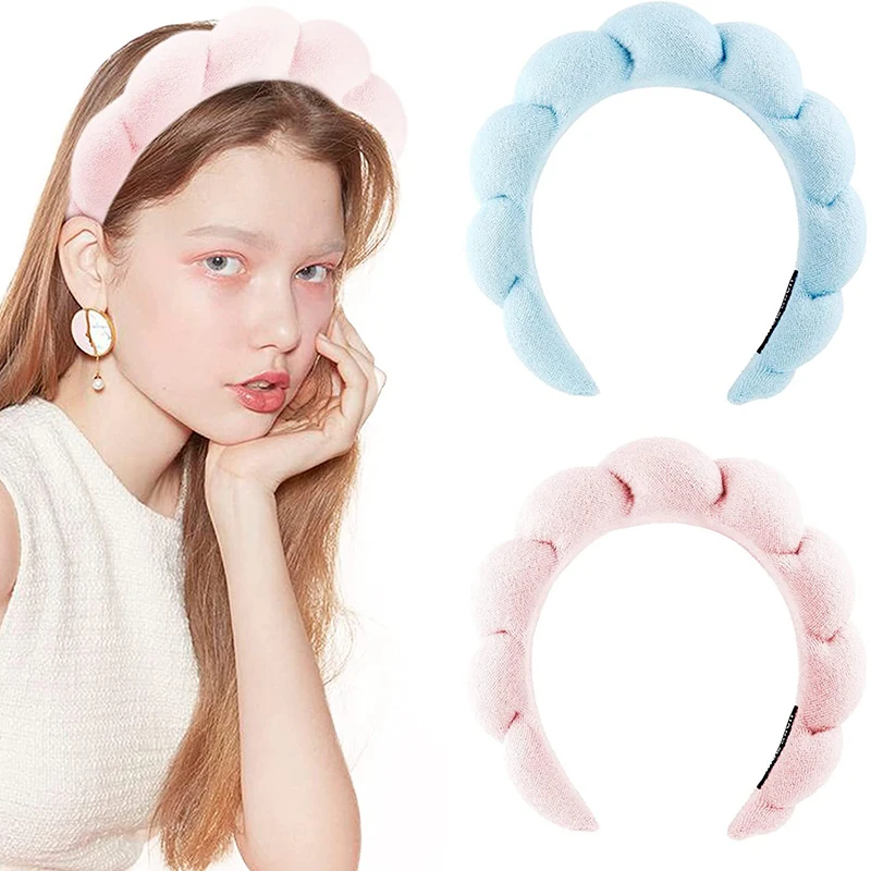 Sponge Spa Headband With Wristbands For Washing Face Wide Padded Headband Skin Care Makeup Removal Shower For Women Girls