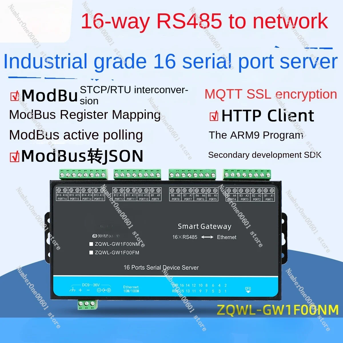 Serial Port Server 16 Channel RS485 To Ethernet Module MQTT Active Polling HTTP Serial Port To Network Port Modbus Gateway JSON