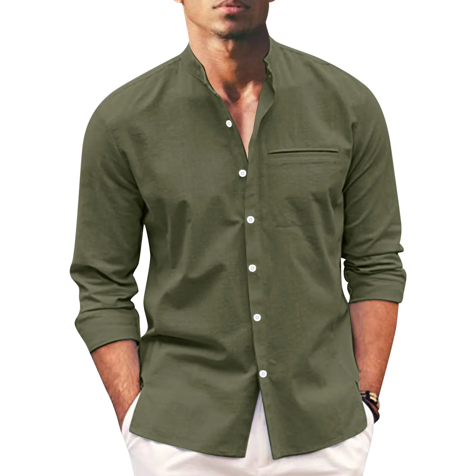 

Mens Solid Color Shirt Spring Summer Shirts Fashion Blouses Casual Cotton Collar Button Breathable Long Sleeve Shirt Top Chemise