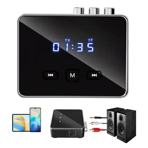 BT 5.4 Audio Receiver Transmitter with RCA 3.5mm AUX & Display BT Adapter Wireless Adapter for TV/Car/PC/Home Stereo/Speakers