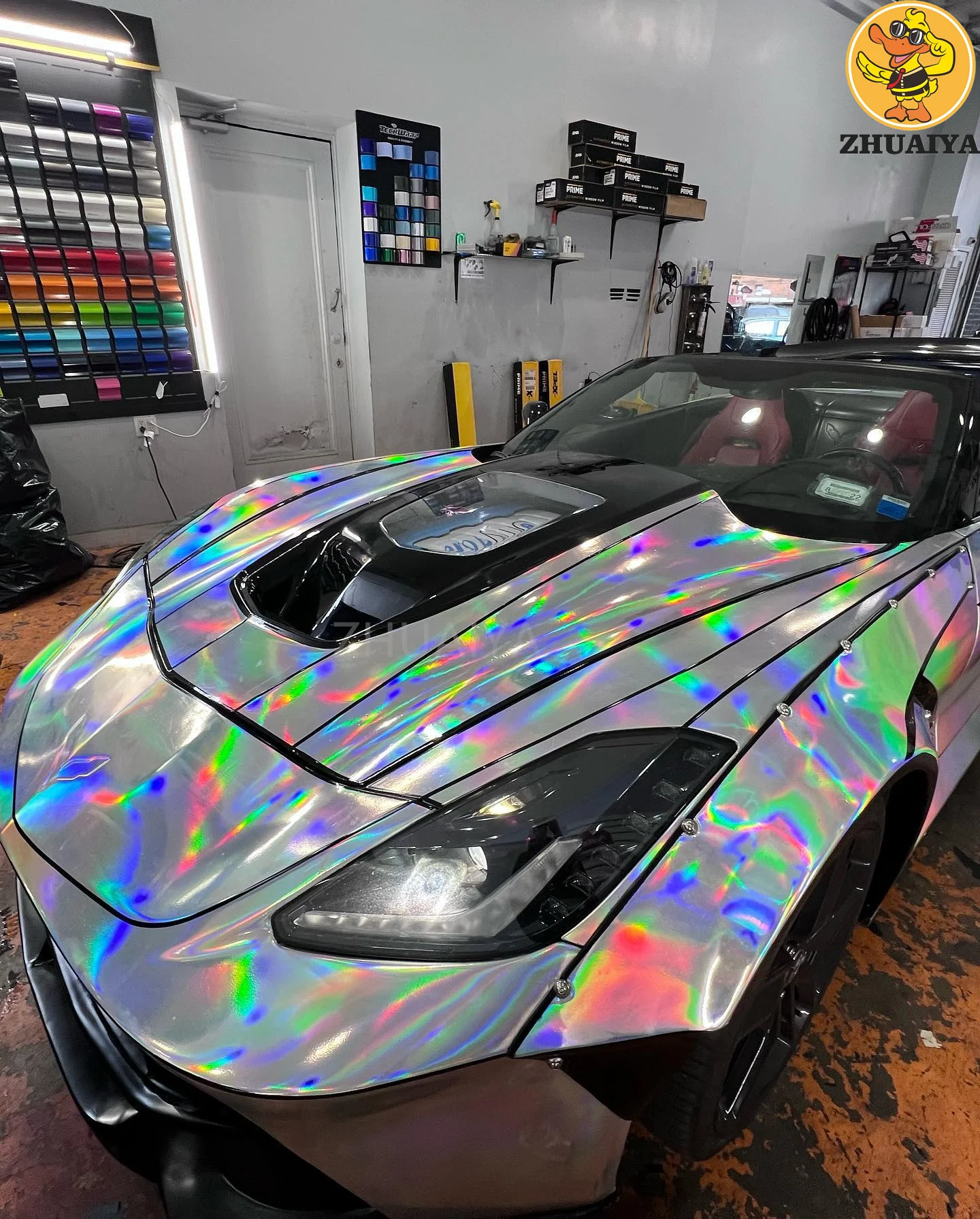 1.52X18M Stretchable Silver Holographic Chrome vinyl Wrap Self-Adhesive Film Decal Air-Release Bubble Free DIY Car Wrapping Roll