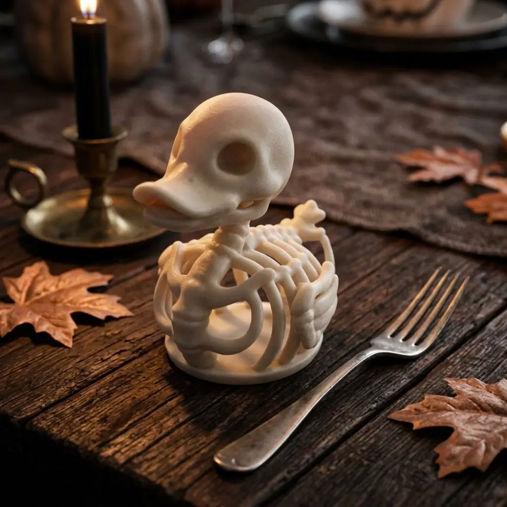 3D Printed Halloween Skeleton Duck Figurine Realistic Gothic Style Duck Skeleton Statue Spooky Fade-Proof Fun Duck Sculpture