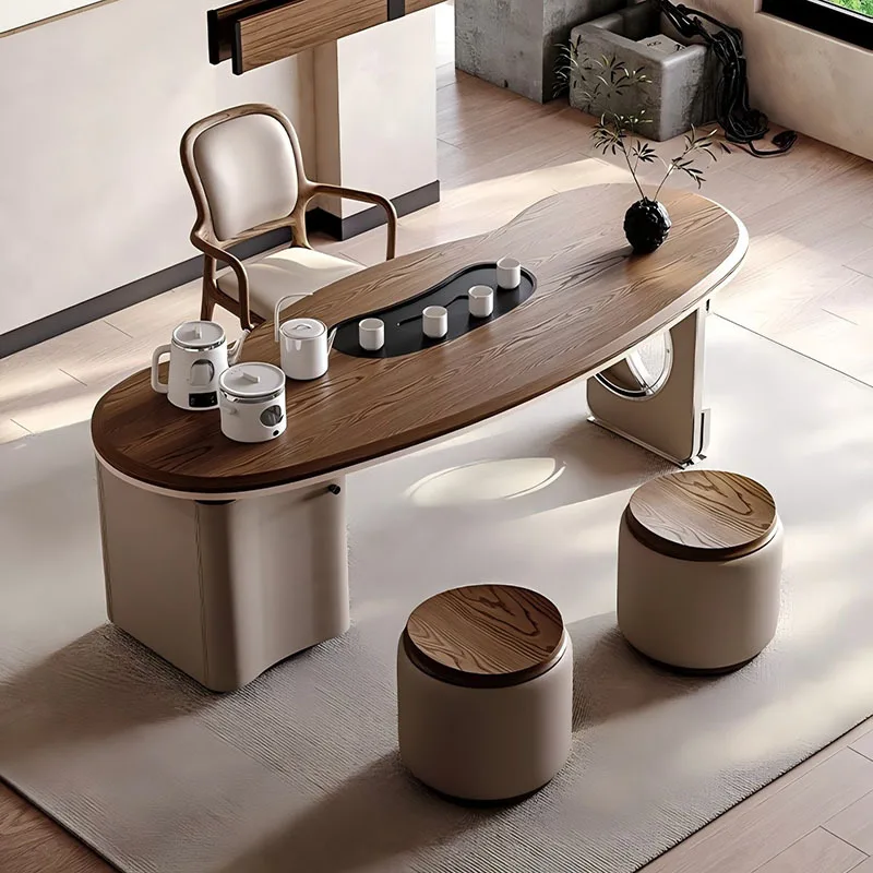Italian minimalist solid wood tea table modern light luxury tea table office high sense new Chinese kung fu tea table and chair