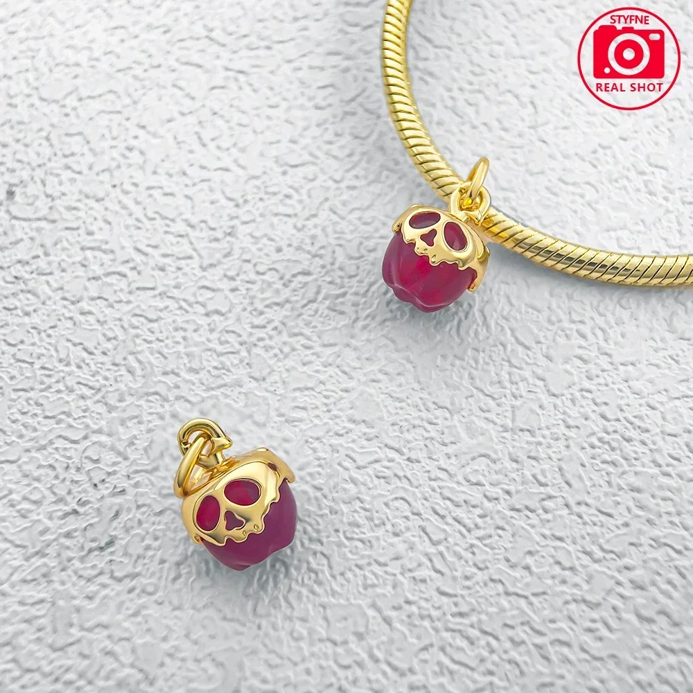 925 Sterling Silver Gold Red Apple Bone Halloween Series Beaded Charm for Women Diy Original Brand Bracelet Jewelry Making Gift - view 2