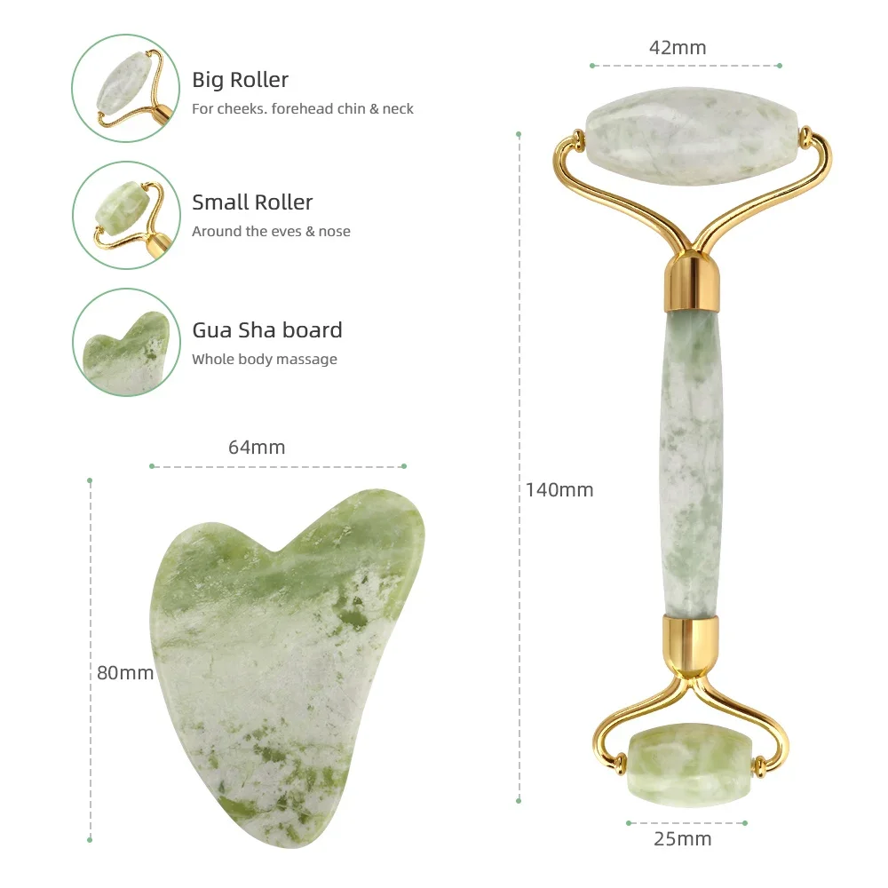 Natural Stone Double-ended Jade Roller Guasha Scraping Board Facial Massage Beauty Device for Face Lifting Anti-Wrinkle Skincare