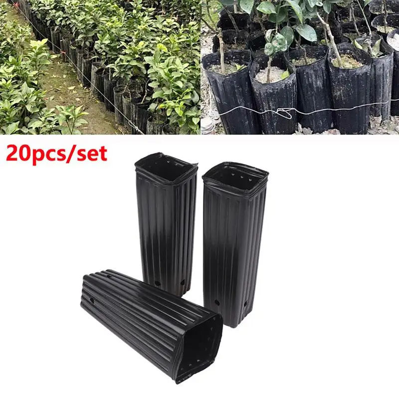 20Pcs Plastic Deep Nursery Pots Treepots Ventilation Drainage Black Square Seed Starting Pots Flower Plant Containers Gift