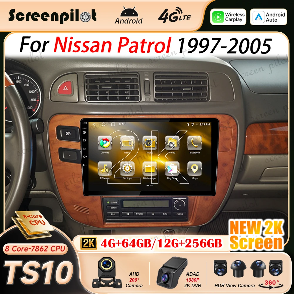 Android 16 Car Radio Stereo For Nissan Patrol 1997 1998 1999 2000-2005 LHD 2K QLED Multimidia Player GPS Carplay Android Auto 5G
