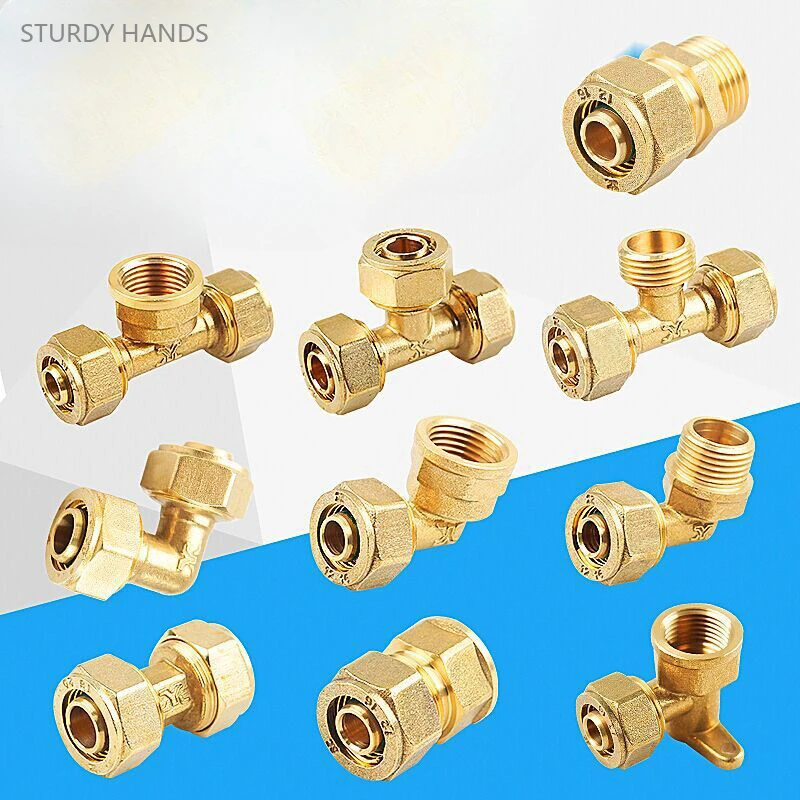 1PCS pure copper 4/6 split aluminum-plastic pipe joint accessory 1620 external wire elbow three-way solar water heater pipe