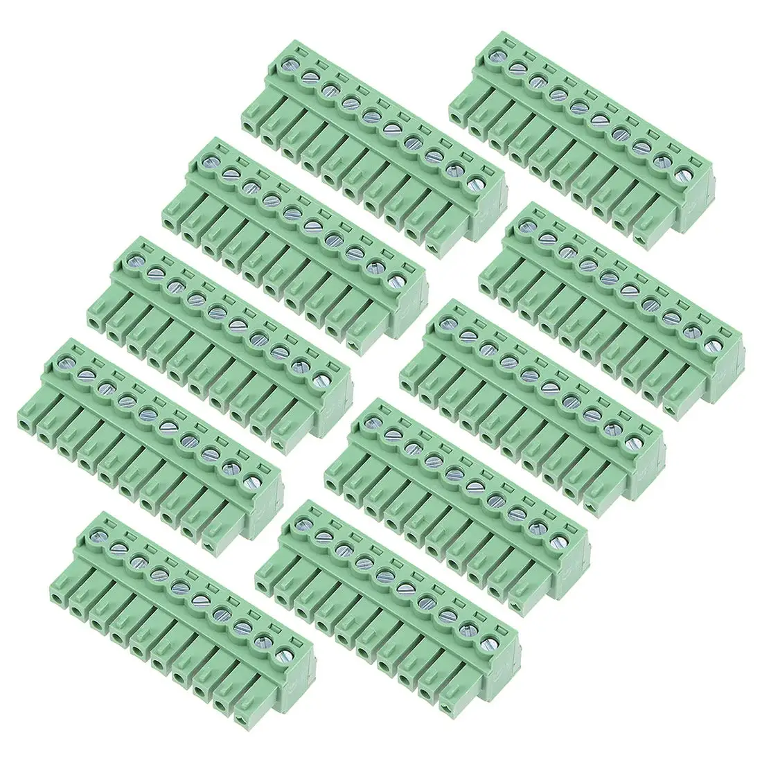 

Keszoox 3.81mm Phoenix Connectors 10Pcs AC300V 10A 3.81mm Pitch 10P Flat Angle Needle Seat Insert-in PCB Terminal Block