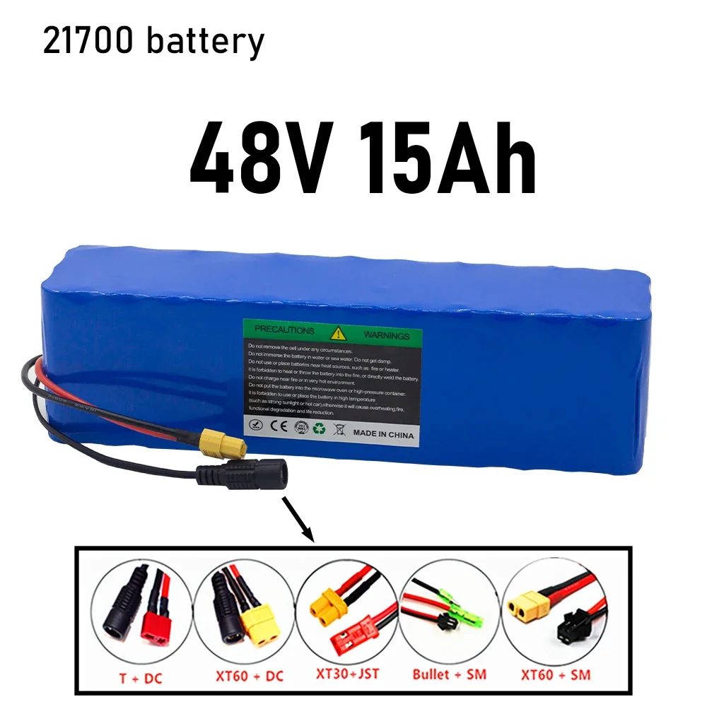 

New 48V 15000mAh 1000w 13S3P XT60 48V 21700 Lithium ion Battery Pack 15Ah For 54.6v E-bike Electric bicycle Scooter with BMS