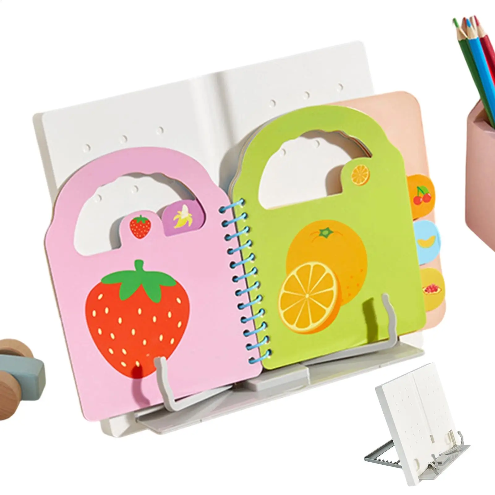 Adjustable Bookshelf Book Stand With Page Clip Anti-Slip Folding Hands-Free Organizer Table Recipe Cookbook Paper Stand