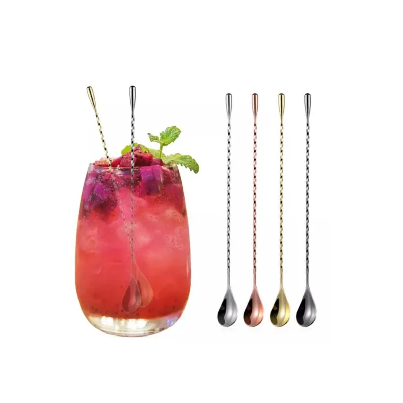 30cm Water Drop Bar Spoon Electroplated Multi color Long Handle Stirrer Spoon Fine Thread Bar Spoon Cocktail Stirrer