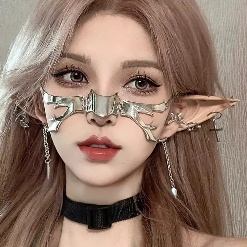 قناع لون فضي قوطي غير منتظم للرجال والنساء ، سايبر ، فاتح ، سائل ، فردي ، إكسسوار مجوهرات ، حفلة ، موضة