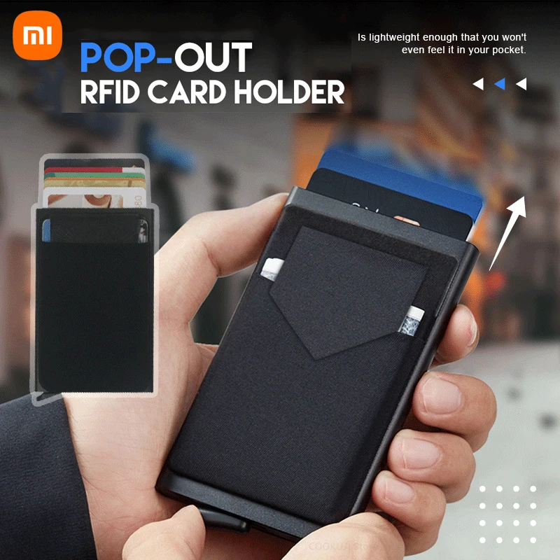 Xiaomi-Rfid Carteira Inteligente para Homens e Mulheres, Porta-Cartão, Valete De Metal, Metal Fino, Fino, Pop Up, Minimalista, Pequeno, Preto