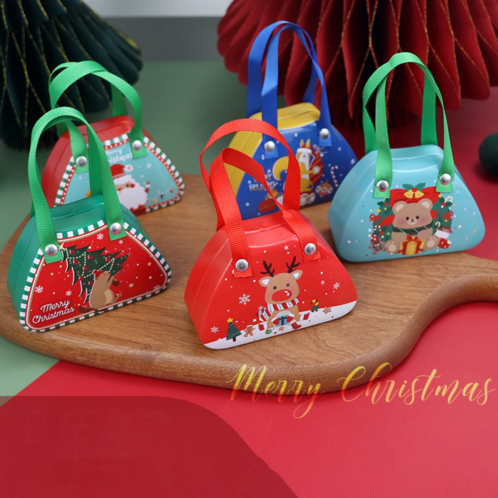 Christmas Tinplate Suitcase Candy Boxes With Handle Handheld Sweets Tins Portable Candies Holder Sugar Storage Container