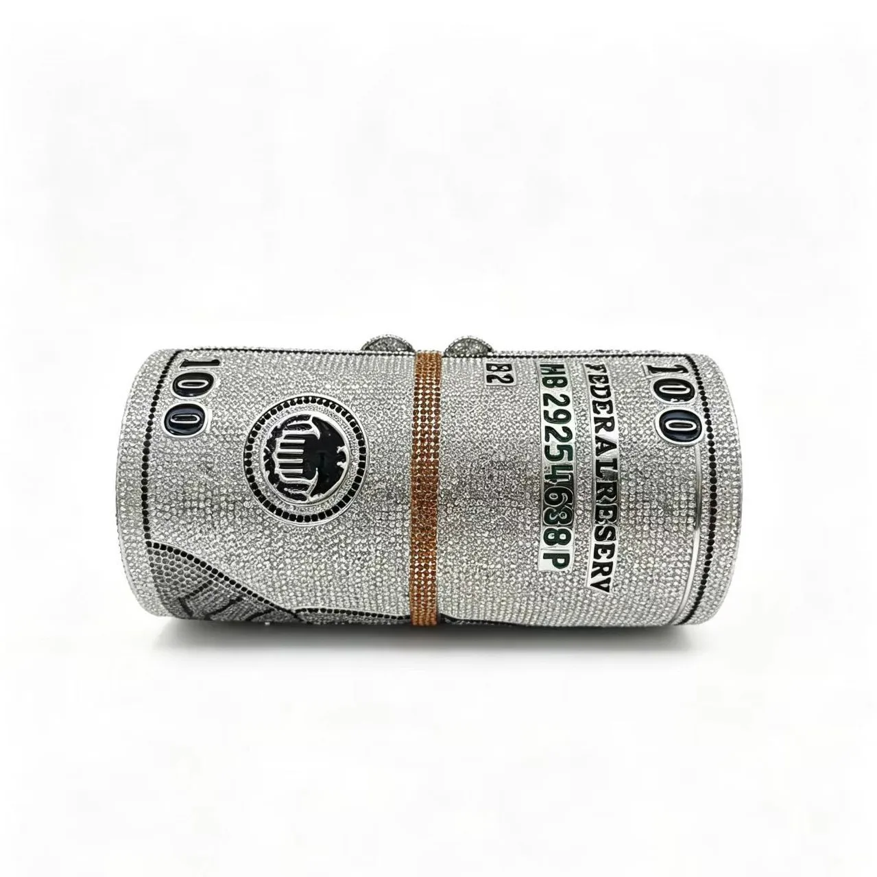 Evening bag Dollar cylinder shape diamond-encrusted dinner bag Ladies clutch bag