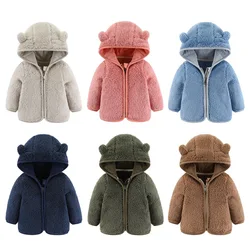 Baywell Cute Bear Baby Girls Boys Jacket Plush Sweater Autumn Winter Keep Warm Outerwear Zipper Hooded Coat 0-2 Years Clothes