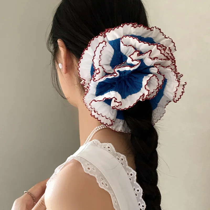 

Women's New Scunchies Korean Style Lace Blue Large Intestine Hair Band Cute Headband High Ponytail Large Hair Band Headaccessory