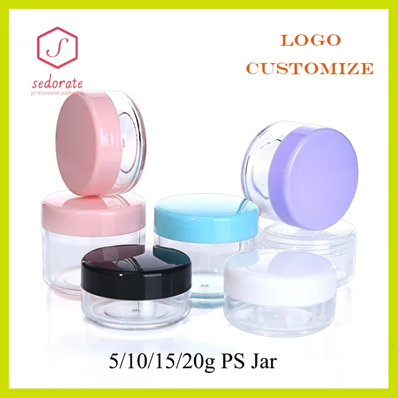 10 Pieces 5g Mini Plastic Jar 10g Glitter PS Pot Cosmetic 15g Clear Cans Travel Refillable Bottle Serum Case Lip Balm Box 20g