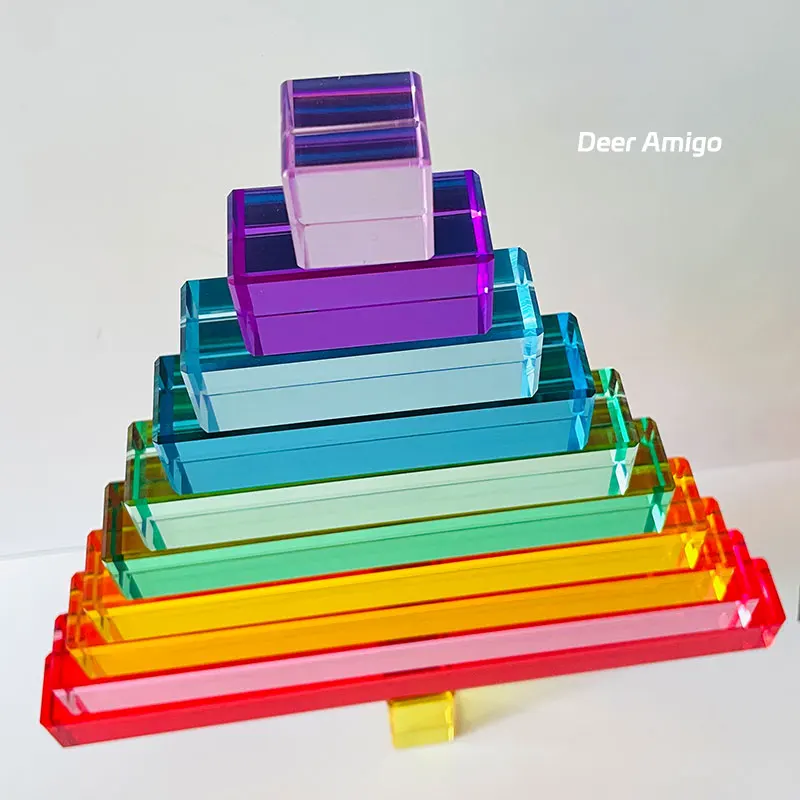 Acrylic Pyramid Stacking Blocks Rainbow Transparent Lucent Cubes Toys Learning Math Montessori Educational Toys for Children