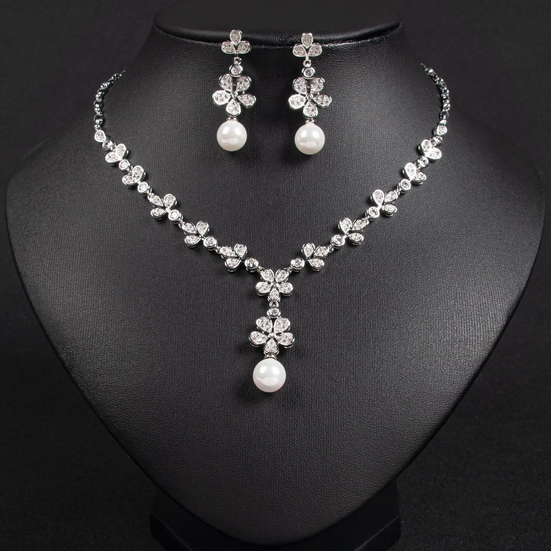 

Роскошные свадебные комплекты ювелирных изделий для женщин, кубический цирконий, жемчуг, Саудовская Аравия, ожерелье, серьги, наборы для свадьбы, ожерелье с подвеской для невесты