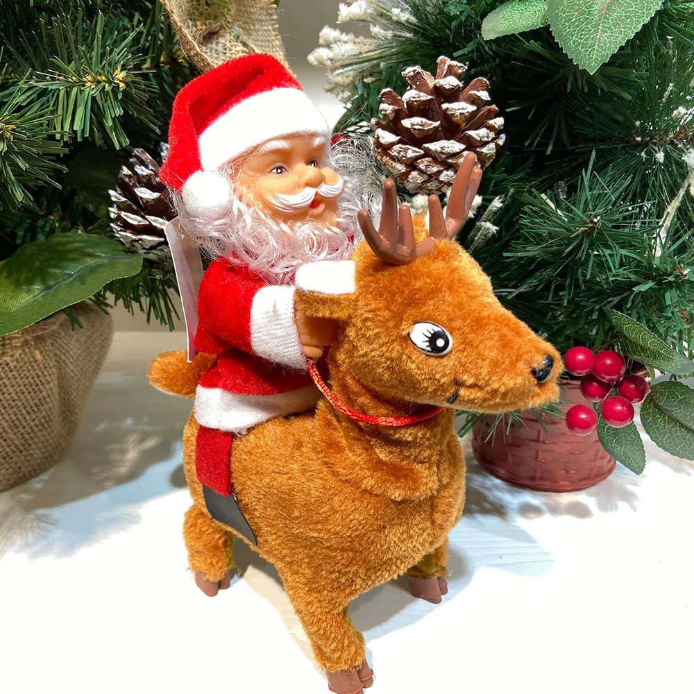 Riding A Deer Santa Claus Toy Made Of Flannel And Plastic Great For Holiday Decoration