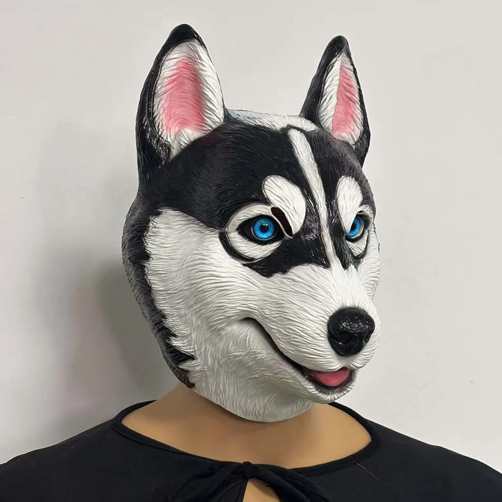 Happy Dog Latex-Maske für Erwachsene, Wolf-Tierkostüm-Zubehör für Party und Cosplay – Detail 1