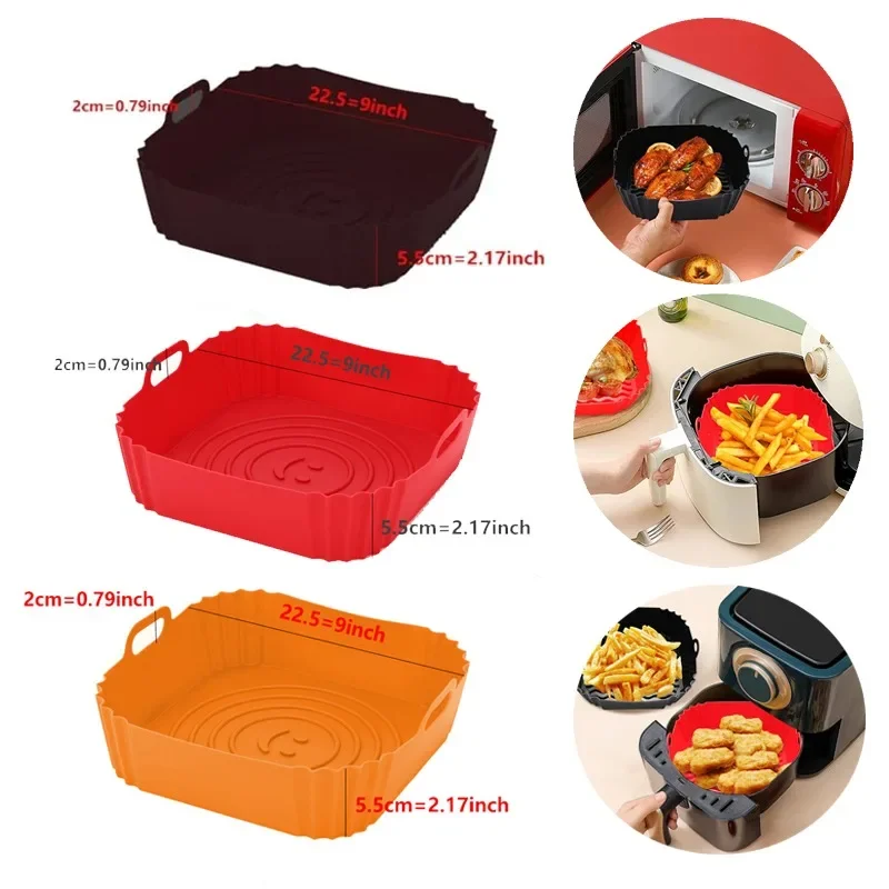 Square Air Fryer Silicone Tray Oven Baking Tray Pizza Fried Chicken Baking Tool Reusable Liner Nostick Airfryer Silicone Basket