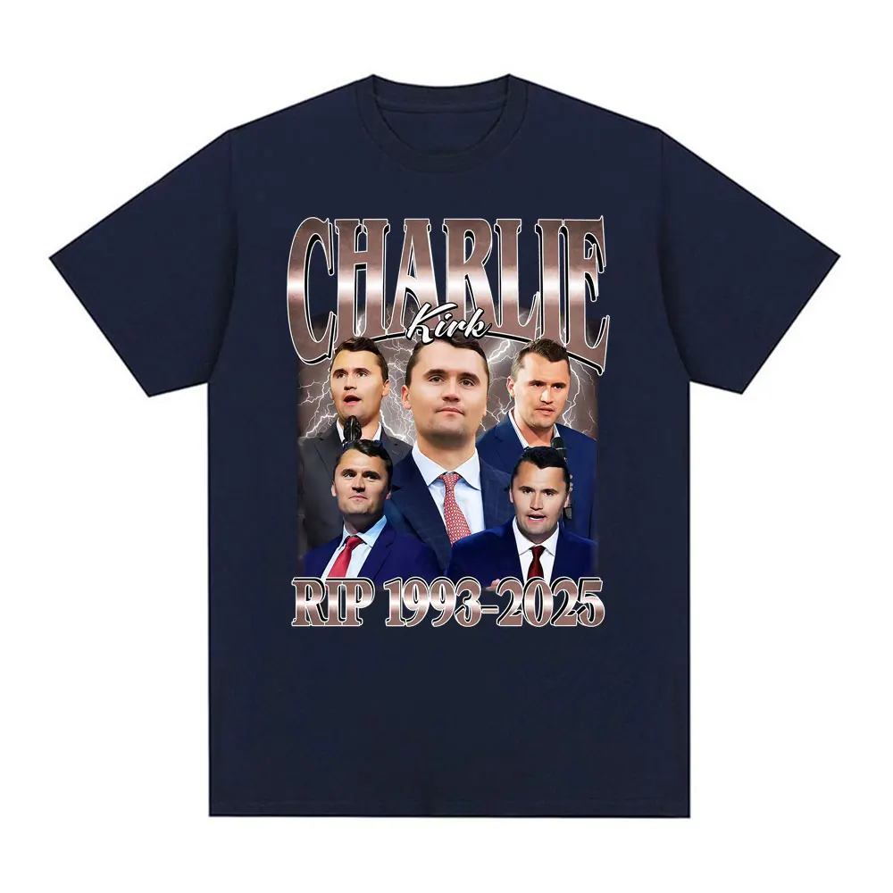 

Comic Charlie Kirk RIP 1993-2025 Political Commemorative Retro Pattern 2026 Men Women Summer Printed Cotton T-shirt Street Y2K