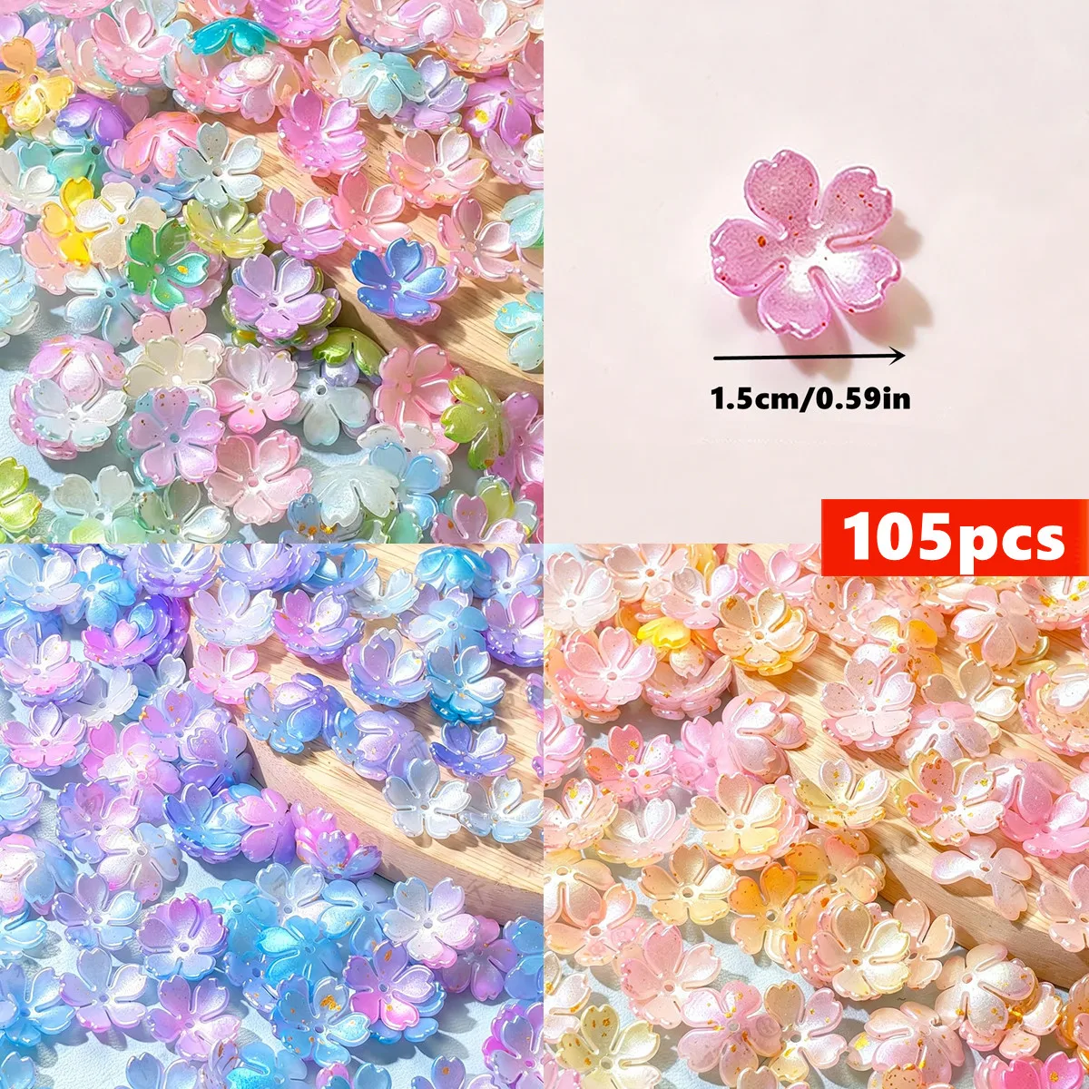 105pcs 15mm Cherry Blossom Flower Acrylic Beads For DIY Making Production, Beads & Bead Assortments