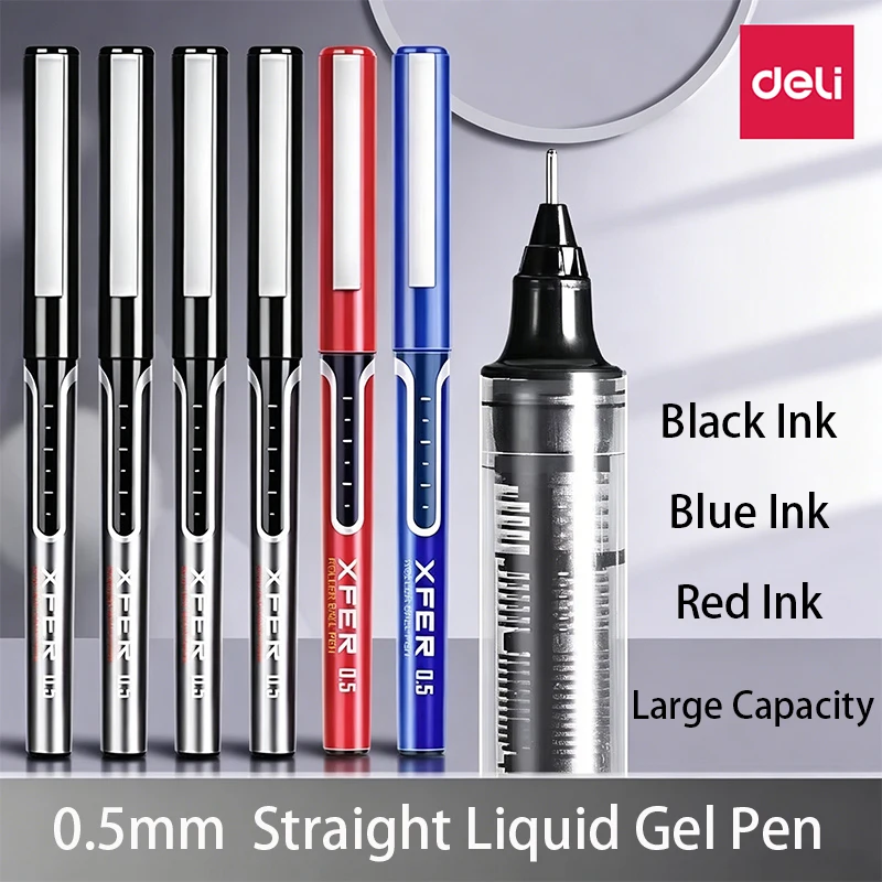

Deli 0.5mm Black Blue Red Ink Straight Liquid Ballpoint Pen Gel Pens Signing Pen School Supplies Office Supplies Stationery Gift