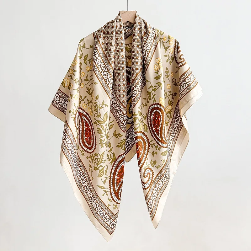 Mujer España moda Paisley jardín Floral sedoso chal bufanda alta calidad envoltura diadema Bufandas musulmán Hijab Sjaal 130*130Cm