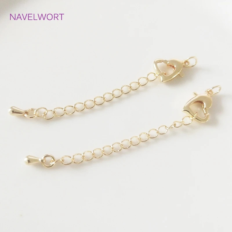 

7cm 14K Gold Plated Heart Shape Lobster Clasps Extension Chains For Bracelet Necklace Making Jewelry Findings Wholesale