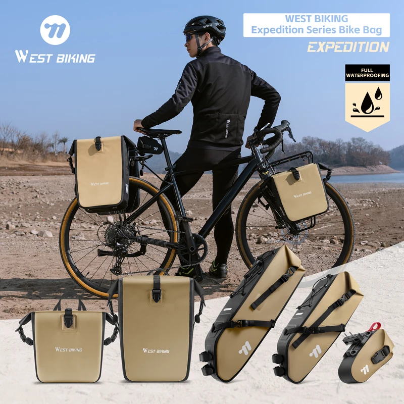 

WEST BIKING Full Waterproof Bike Bag Quick Release Bike Pannier Bag MTB Saddle Bag Front Fork Bag Bikepacking Travel Storage Bag