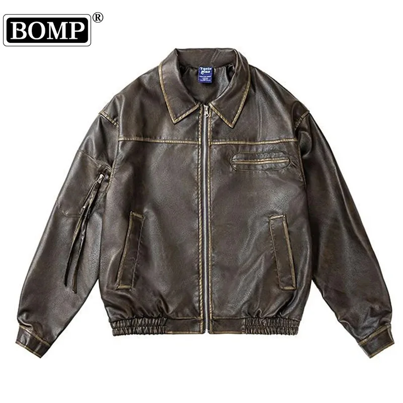 [BOMP] 2024 Men EONMODISH Men\'s Wear | 2024 Autumn American Street Trendy Brushed Leather Jacket New Fashion