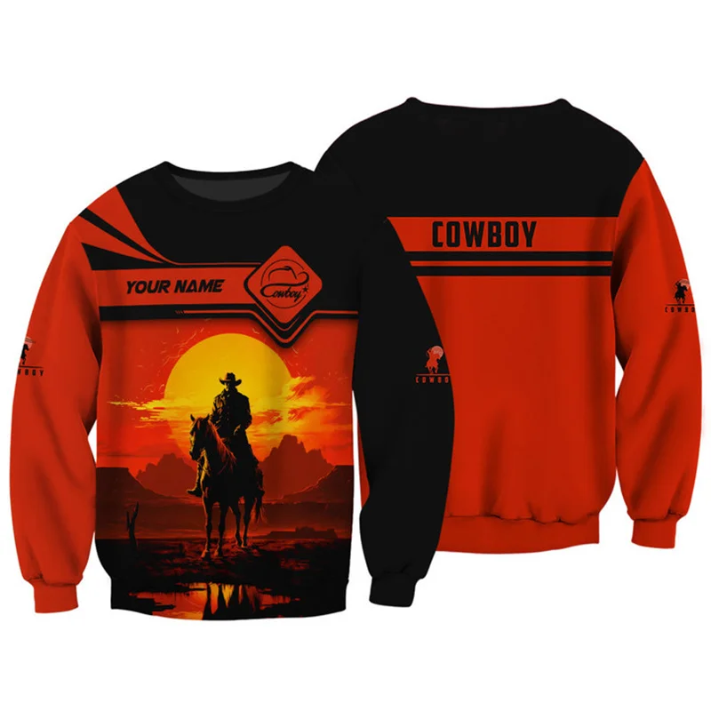 Autumn Westside Cowboy Sweatshirt Mens Clothing Vintage 3D Print Streetwear Fashion Casual Long Sleeved Pullover Sweatshirt Tops