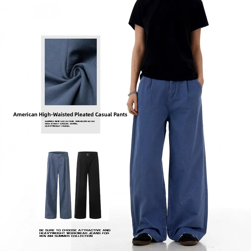 

High Waist Cargo Pants Men's Loose Wide Leg Cotton Workwear Trousers Street Sle Faionable Urban Look Suitable for All Sea...