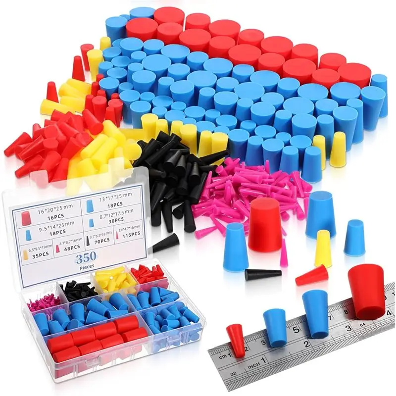 

LLCS-350 Pcs Silicone Rubber Stoppers 8 Size 1/16" To 5/8" Tapered Plug Kit For Protecting Hole Plugs, Spraying, Coating