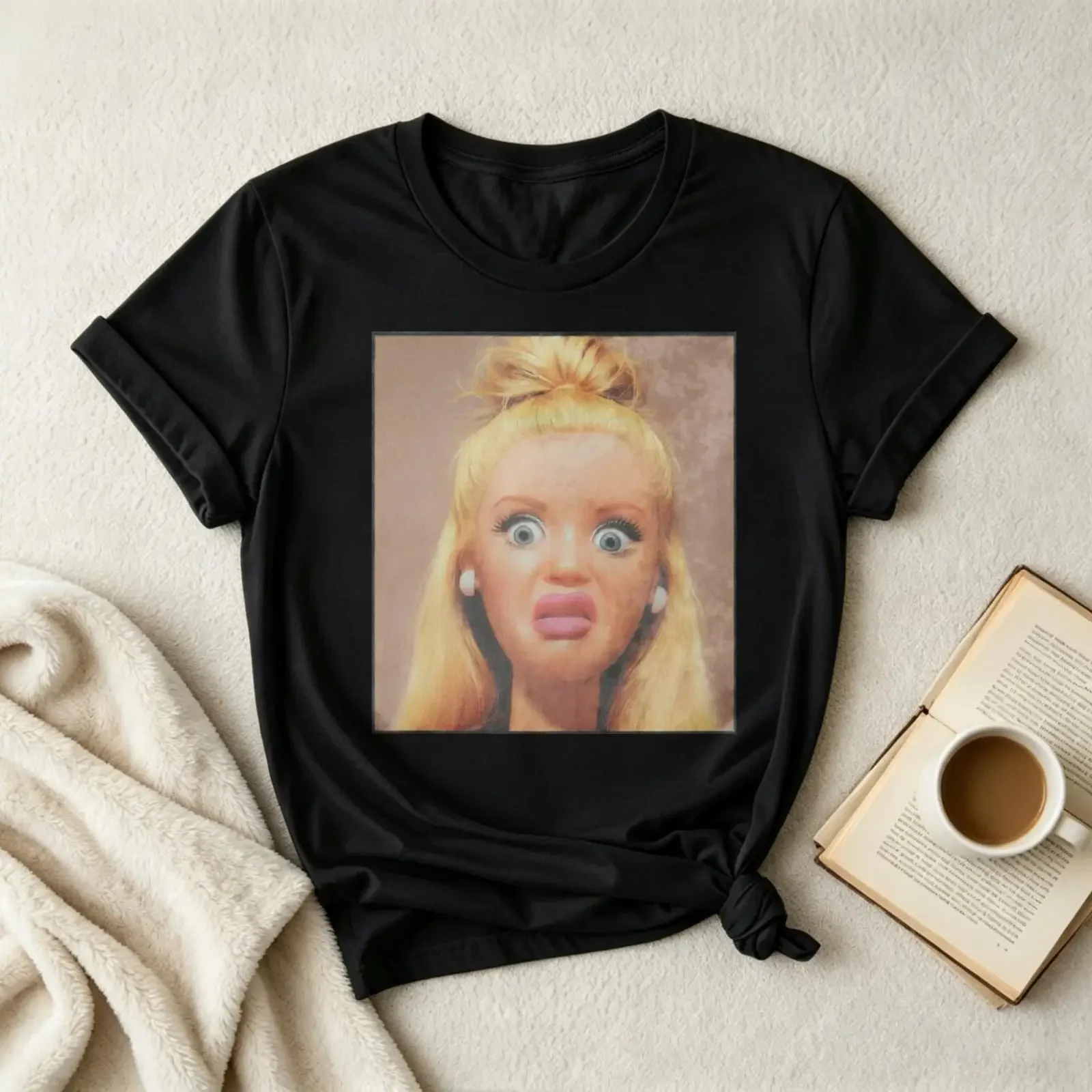 Funny Shocked Blonde Woman T Shirt Vintage Meme vintage Washed Unisex fashion Comfortable Versatile Slightly homme Breathable