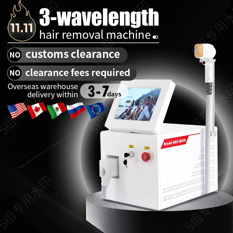 Professional Ice Hair Removal Machine, USA Diode Laser Bar, 3 Wavelengths 755 808 1064nm, 2000W Depilation Equipment for Salon