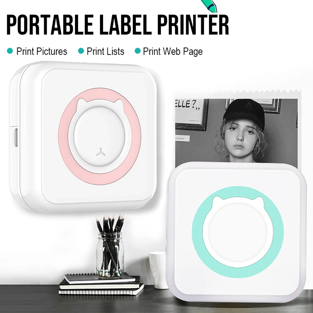 Mini Printer for IPhone and Android, Wireless Mini Photo Printer Label Printer, Portable BT Mini Thermal Printer Print Labels