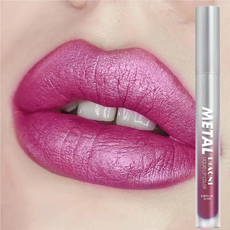 Batom líquido metálico brilhante, à prova d'água, de longa duração, fácil de colorir, copo antiaderente, cosméticos de maquiagem