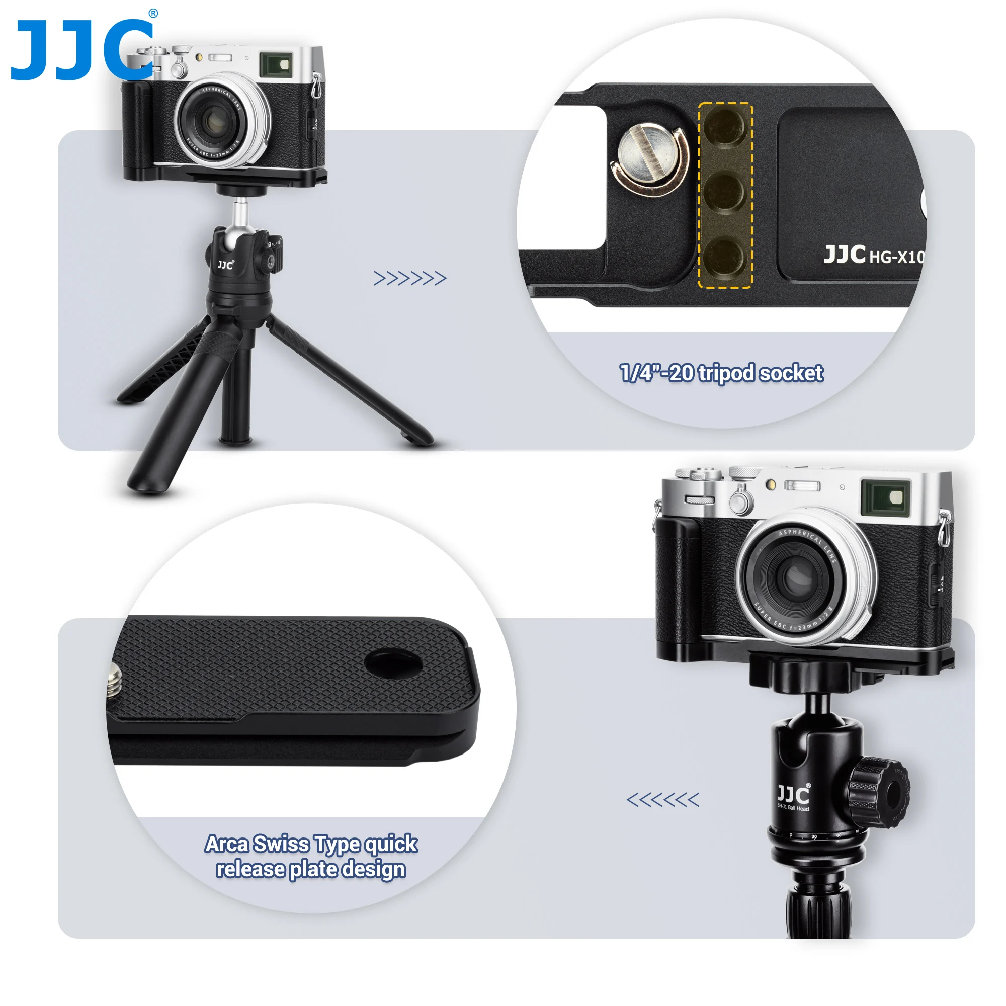 JJC Metal Hand Grip L Bracket for Fujifilm X100VI Camera Anti-Slip Handgrip Holder with Arca Swiss Quick Release Plate