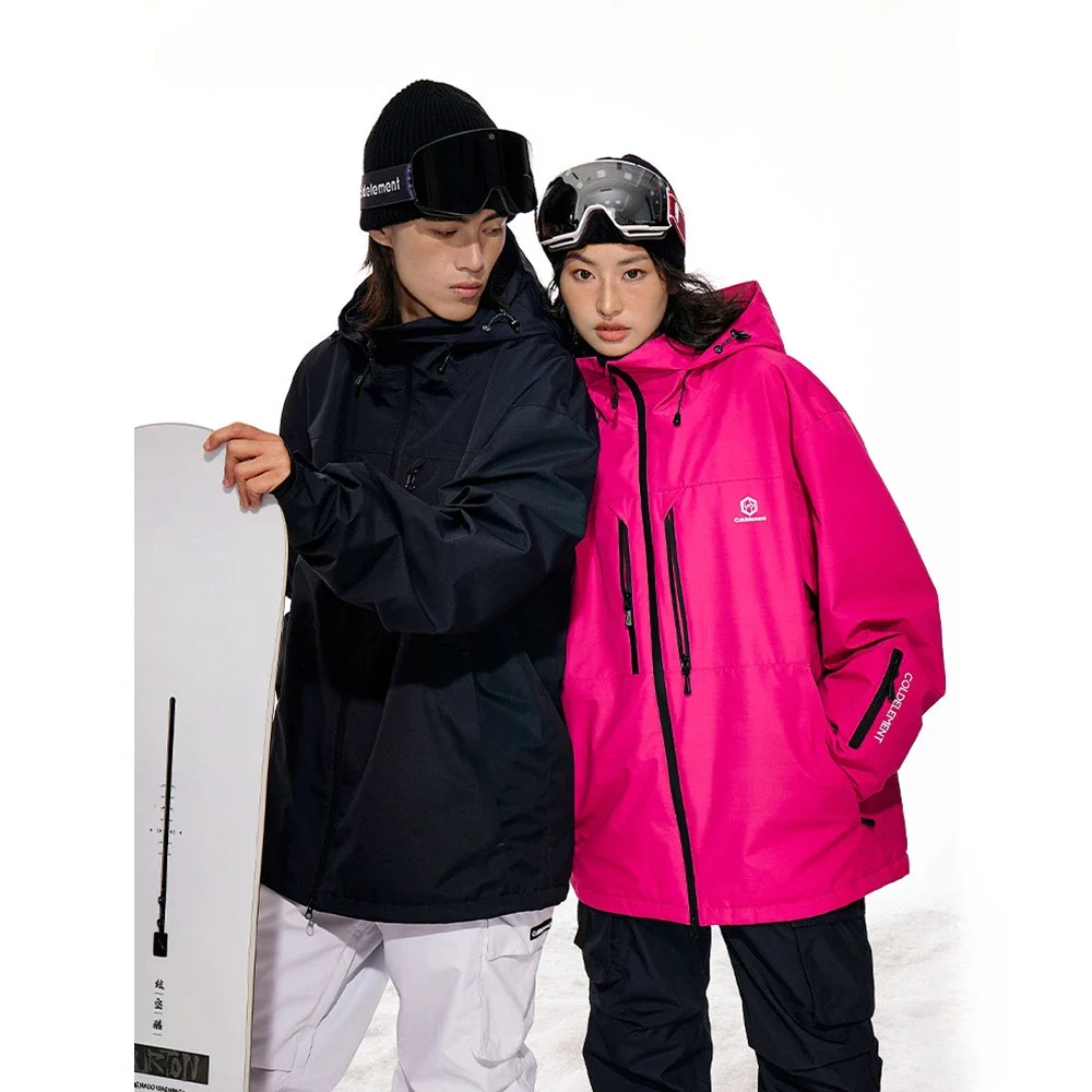 Unisex Fluorescent Pink Ski Jacket for Men Women Windproof Overalls Hoodie Waterproof Outdoor Jackets Snowboard Sports Clothing