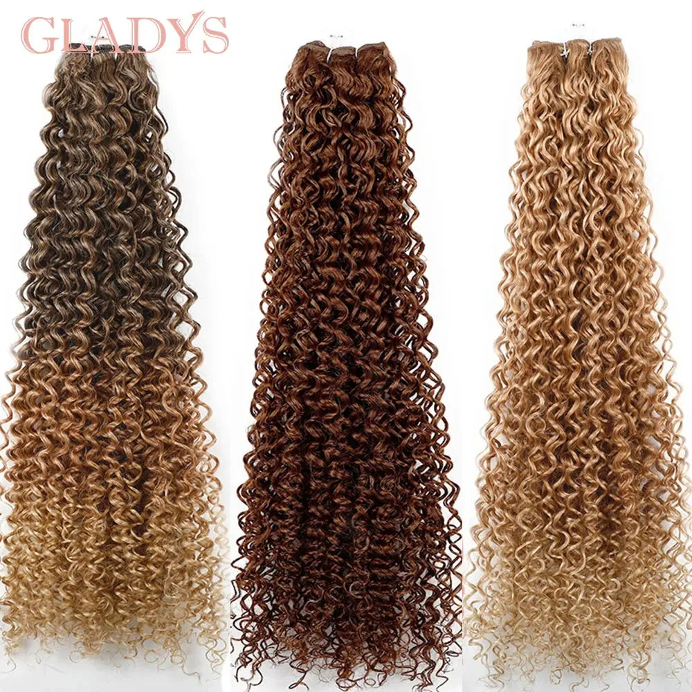 

Gladys Water Wave Human Hair Bundle Extension Highlight Synthetic High Temperature Fiber 26 Inch Kinky Curly Hair Weft Extension
