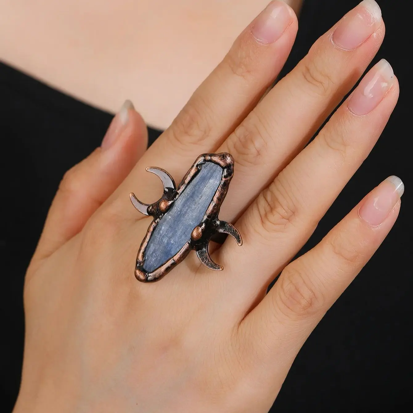 YEEVAA Blue Kyanite Rings Healing Moon Charm Open Rings Vintage Jewelry for Women Birthday Gifts