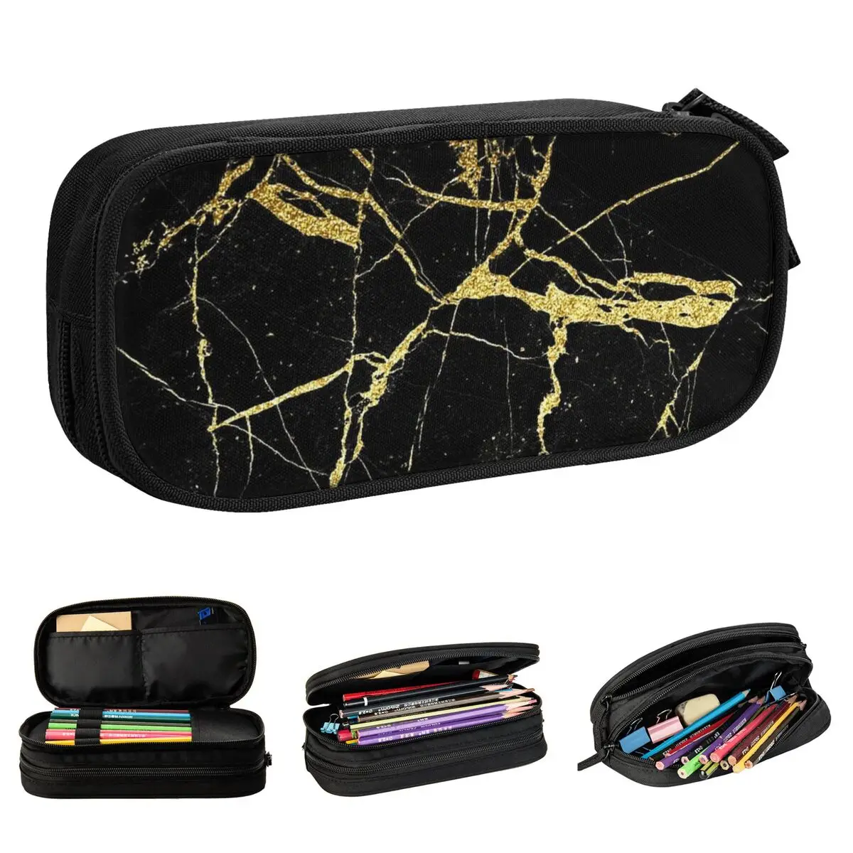 Black And Gold Marble Pencil Case Classic Pen Bags for Student Big Capacity Students School Gifts Pencil Box