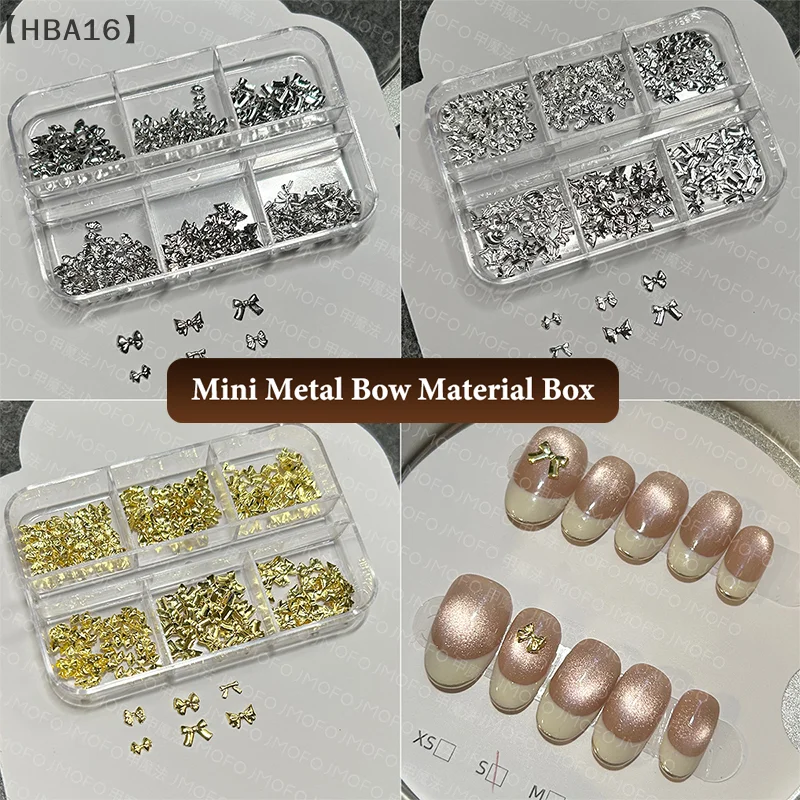 maveraHBA16 Deel6 rejillas Mini lazo dijes para uñas oro plata arco perla uñas diamantes de imitación piezas de decoración de uñas accesorios de manicura