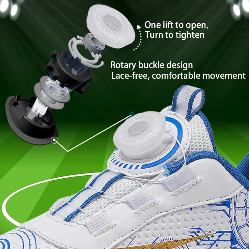 Zapatos de fútbol para niños con hebilla giratoria FG/TF, botines antideslizantes para niños y niñas, zapatillas de fútbol de cinco lados para