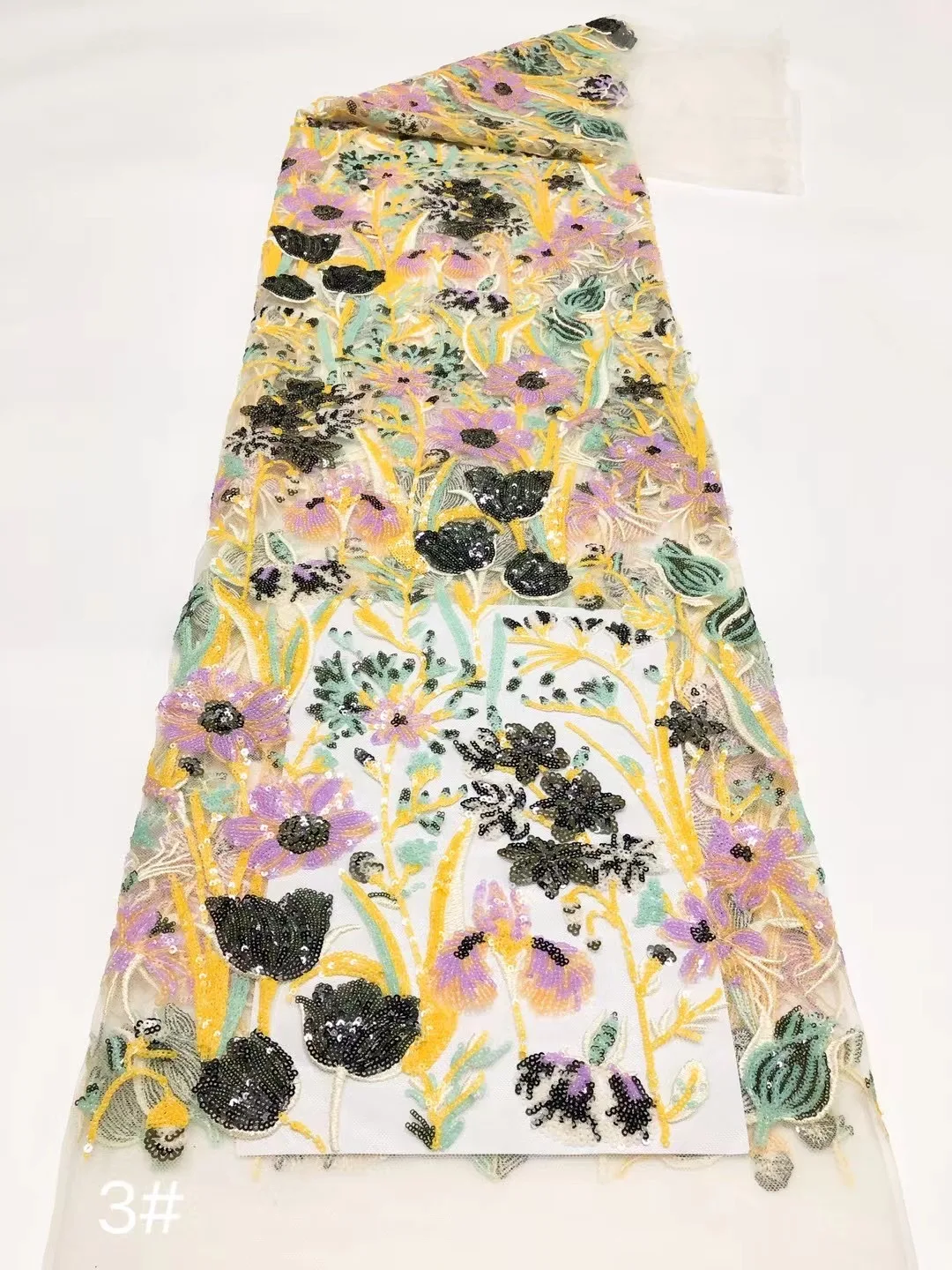 

High Quality Nigerian Tulle Mesh Lace Fabric For Wedding Sewing African Lace Fabric With Sequins Embroidery NHX6107